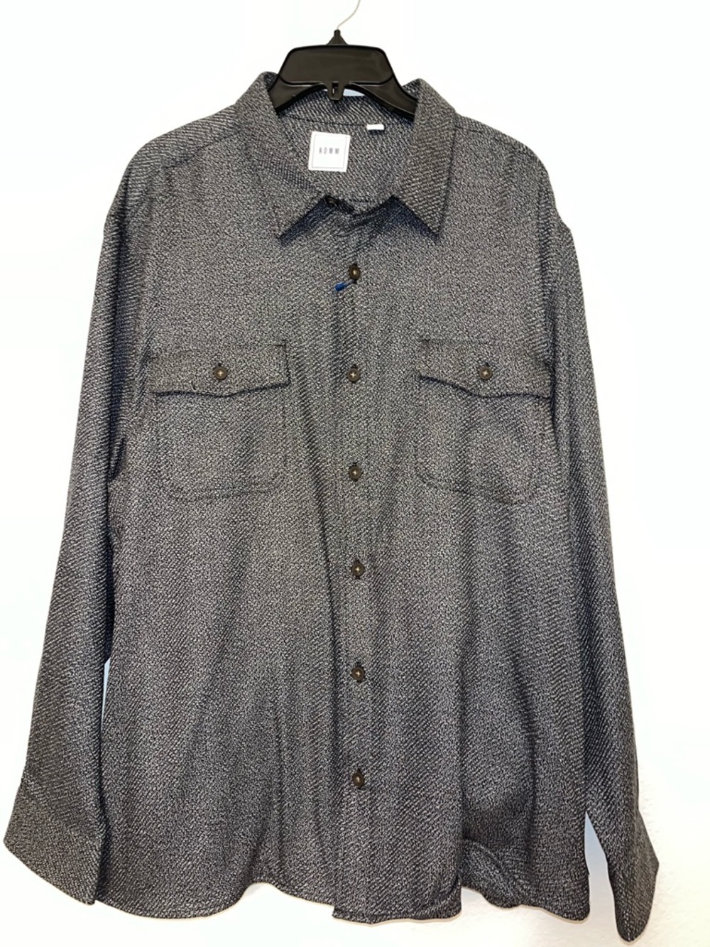 NWT ROWM XXL Gray Textured Button Up Shirt Long Sleeve Workwear
